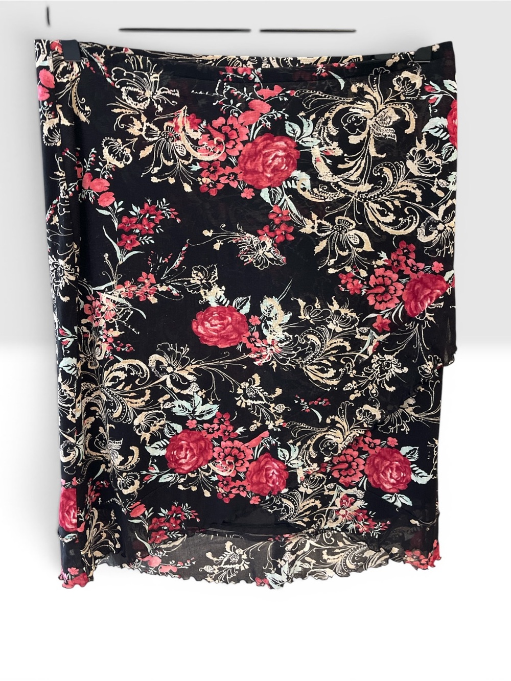 Emma James Black Floral Skirt with Pink and Cream Accents